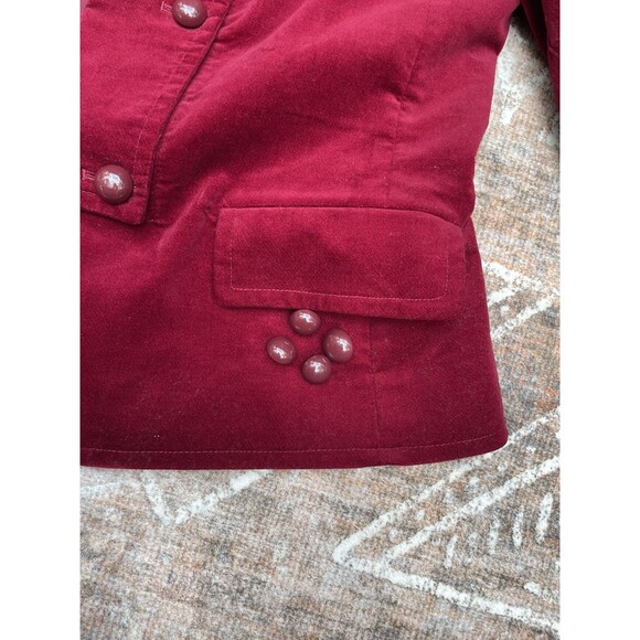 Talbots Velvet Petite Blazer Jacket Women’s 8P Red Wine Military Pea Coat Button - Picture 8 of 16